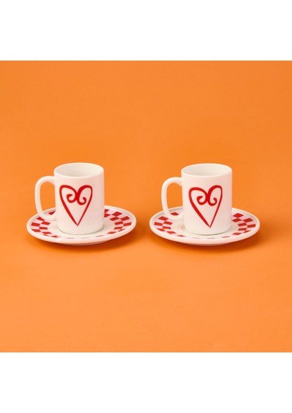 Love 4 Parça Kahve Fincan Takımı - Pembe / Beyaz