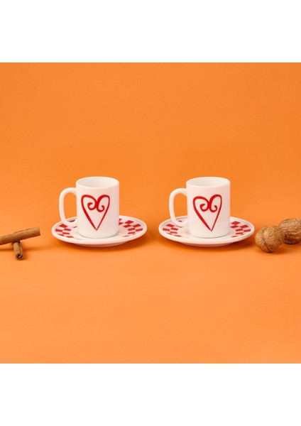 Love 4 Parça Kahve Fincan Takımı - Pembe / Beyaz