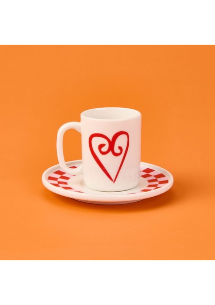 Love 4 Parça Kahve Fincan Takımı - Pembe / Beyaz