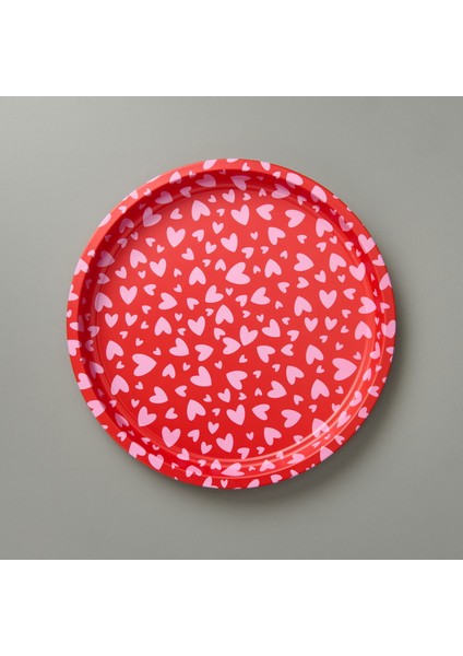 Kalpli Metal Tepsi - Kırmızı / Pembe - 35X35 cm