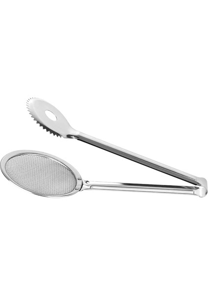 Nehir Sade Süzgeçli Kızartma Maşası - Gri - 30 cm