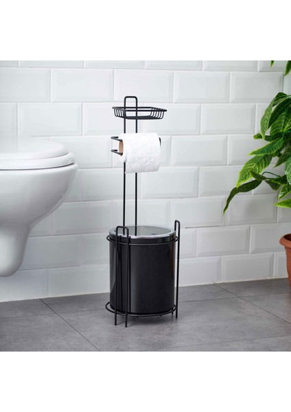 Yedekli Wc Kağıtlığı ve Çöp Kovası - Siyah