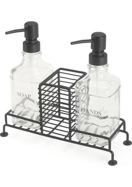 Stantlı 2'li Mutfak Sıvı Sabunluk Seti - Siyah - 500 ml
