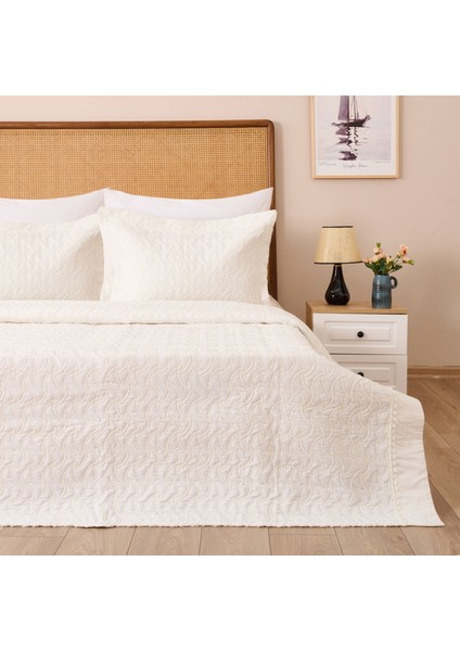 Store Adriel Çift Kişilik 3 Parça Yatak Örtüsü Seti - Krem