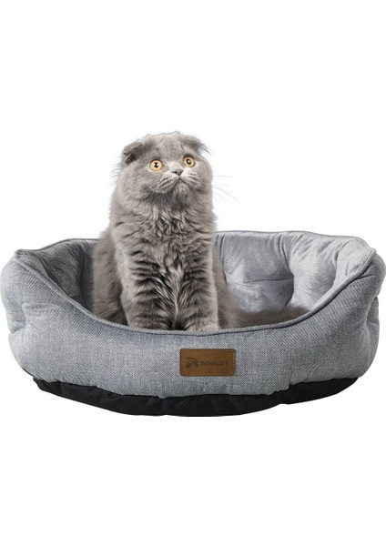 Kapitoneli Sprit Kedi Köpek Yatağı - Gri - 50 cm