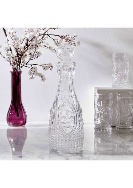 Glass Fleur De Lis Kapaklı Karaf - 14X33 cm
