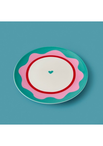 Granny Tatlı Tabağı - Yeşil / Pembe - 19 cm