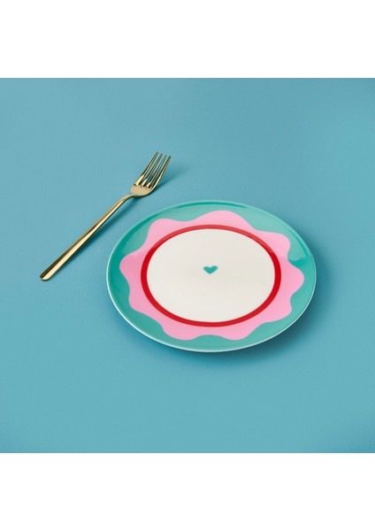 Granny Tatlı Tabağı - Yeşil / Pembe - 19 cm