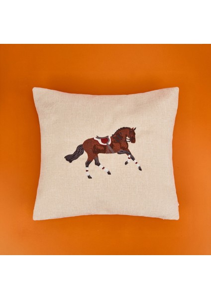 Horse Desenli Kırlent - Ekru - 43X43 cm