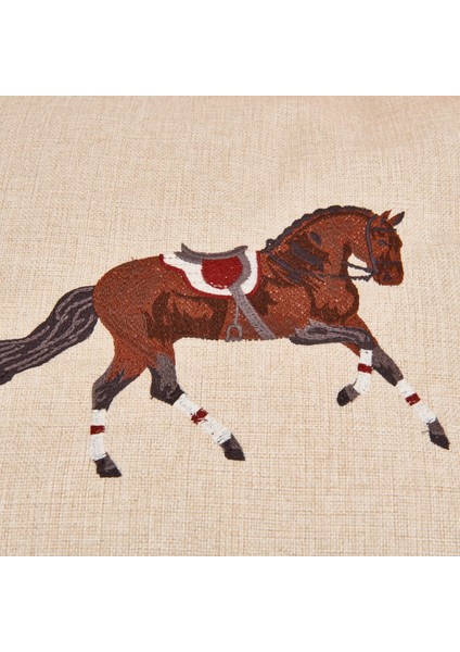 Horse Desenli Kırlent - Ekru - 43X43 cm