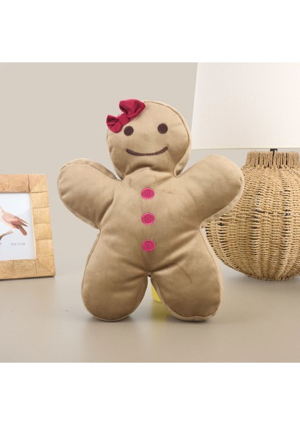 Gingerbread Kız Figürlü Yastık - Kahverengi - 40X25 cm