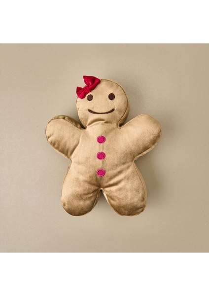 Gingerbread Kız Figürlü Yastık - Kahverengi - 40X25 cm