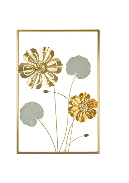 Gerbera Metal Tablo - Altın / Gri - 40X60 cm