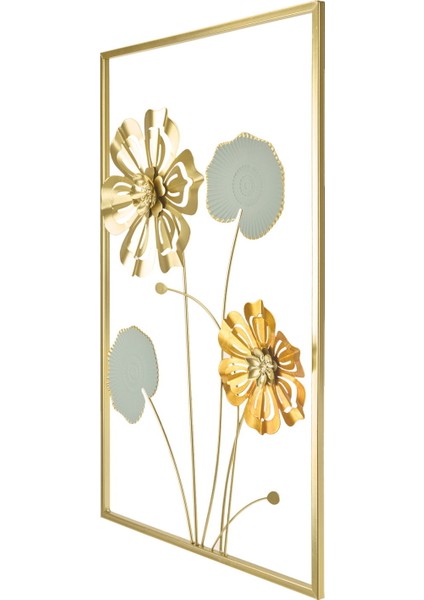 Gerbera Metal Tablo - Altın / Gri - 40X60 cm