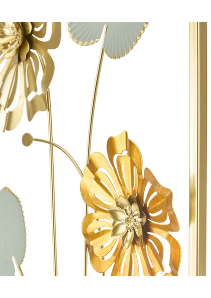Gerbera Metal Tablo - Altın / Gri - 40X60 cm