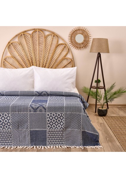 Patchwork Çift Kişilik Yatak Örtüsü - Lacivert - 200X230 cm