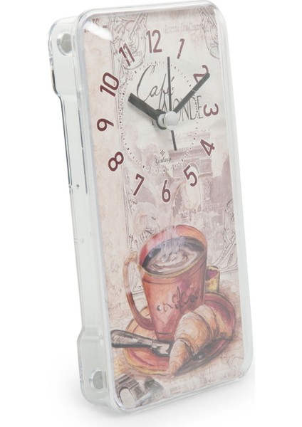 Kahve Fincanlı Dikdörtgen Saat - Renkli - 17X9 cm