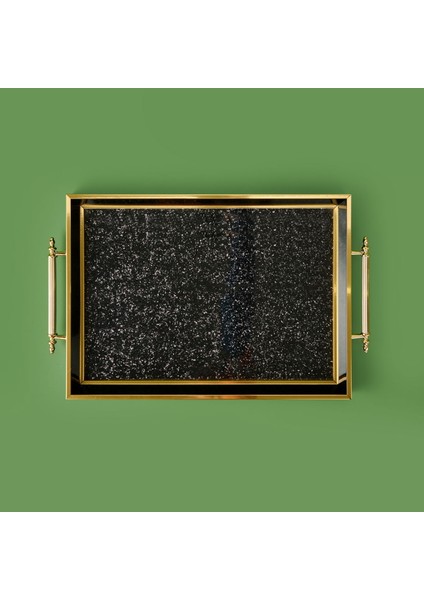 Simli Akrilik Tepsi - Siyah / Sarı - 43 cm