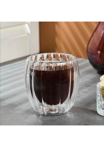 Stripe Çift Cidarlı Bardak - Şeffaf - 250 ml
