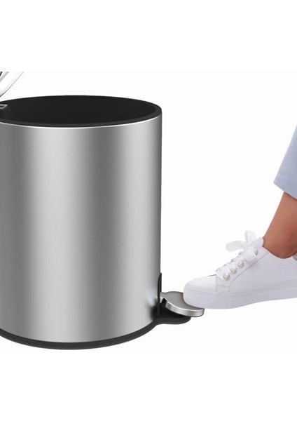 Cigo Paslanmaz Çelik Pedallı Banyo Çöp Kovası - Gri - 6 Lt