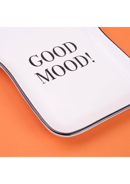 Kitchen Good Mood Desenli Servis Tabağı - Siyah / Beyaz - 19 cm