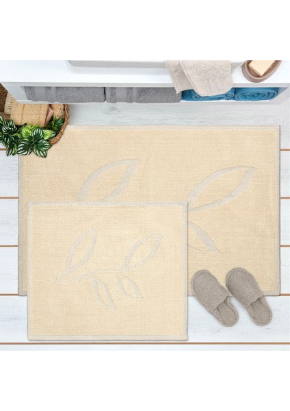 Melagne 2'li Banyo Paspası - Bej - 60X100 cm + 50X60 cm