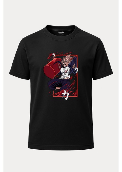 Polera Chainsaw Man Baskılı Loose Fit Bisiklet Yaka Tişört Anime Manga