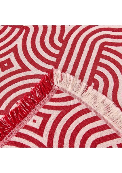 Geometrik Desenli Çift Kişilik Yatak Örtüsü - Kırmızı - 225X250 cm