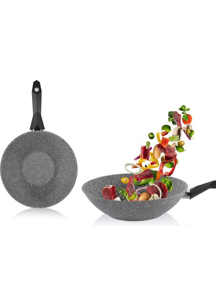 Cory Yanmaz Yapışmaz Wok Tava - Gri - 28 cm