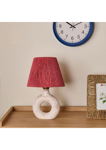 Design Printemps Handmade Seramik Abajur - Pembe / Beyaz - 42X25X25 cm