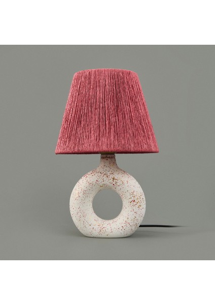 Design Printemps Handmade Seramik Abajur - Pembe / Beyaz - 42X25X25 cm