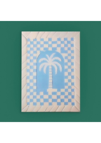 Palm Breeze Kanvas Tablo - Mavi / Beyaz - 50X70 cm
