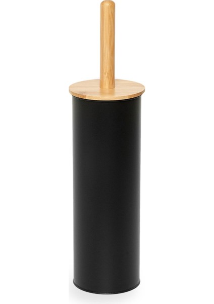 Bambu Saplı Metal Tuvalet Fırçalık - Siyah