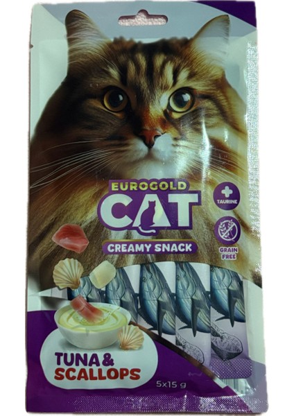 Cat Creamy Snack Tuna&scallops Tuna Balıklı ve Deniz Tarağı Kedi Ödül Maması 5X15GR