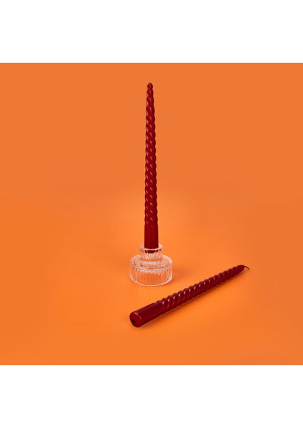 2'li Burgu Şamdan Mumu - Metalik Bordo - 25 cm