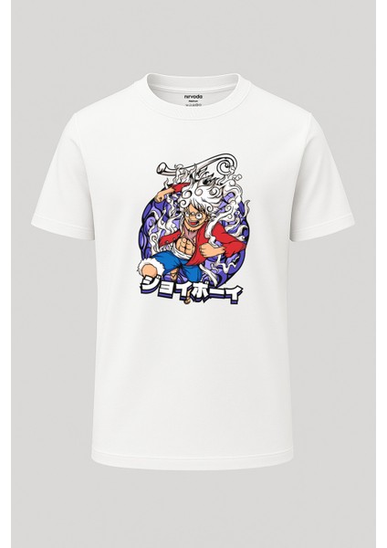 Luffy One Piece Gear 5 Baskılı Loose Fit Bisiklet Yaka Tişört Anime Manga