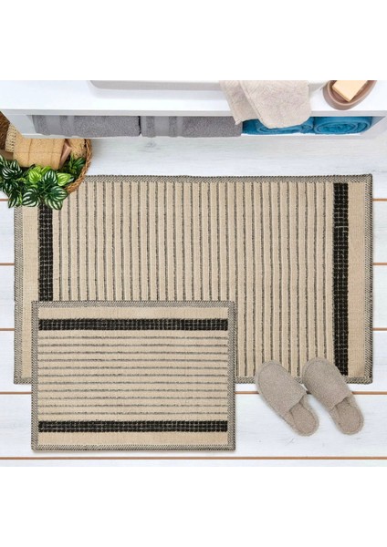 Linya 2'li Banyo Paspası - Ekru - 60X100 cm + 50X60 cm
