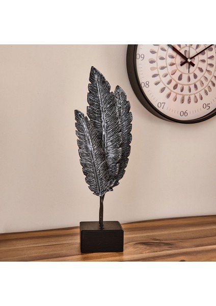 Tüy Dekor - Gümüş / Siyah - 38 cm