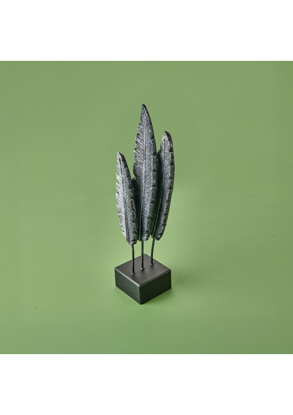 Tüy Dekor - Gümüş / Siyah - 38 cm