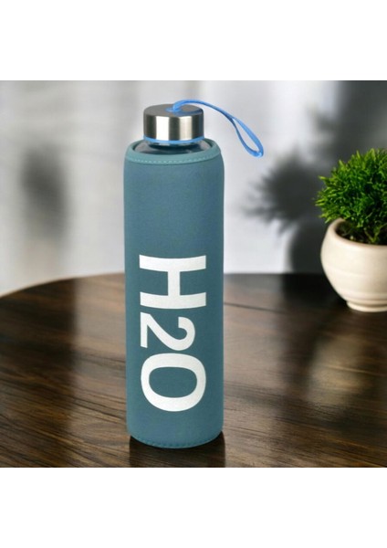 H2O Kılıflı Cam Matara - Mavi / Şeffaf - 600 ml