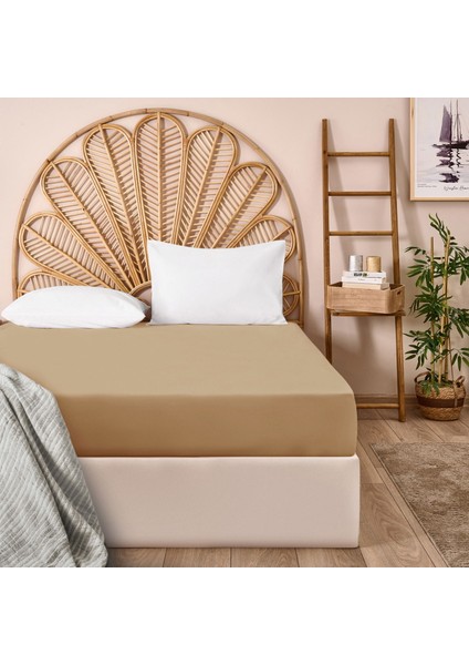 Tek Kişilik Lastikli Çarşaf - Sütlü Kahverengi - 100X200 cm