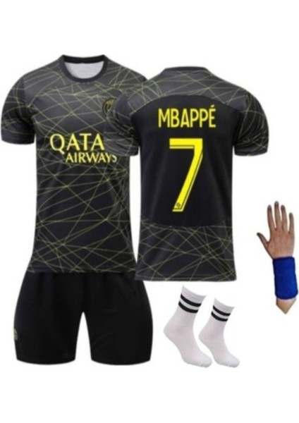 Mbappe Psg 21/22 Sezon Gold-Siyah Özel Tasarım Çocuk Forma T-Shrt Şort Takımı Çorap+Bileklik Hediyeli