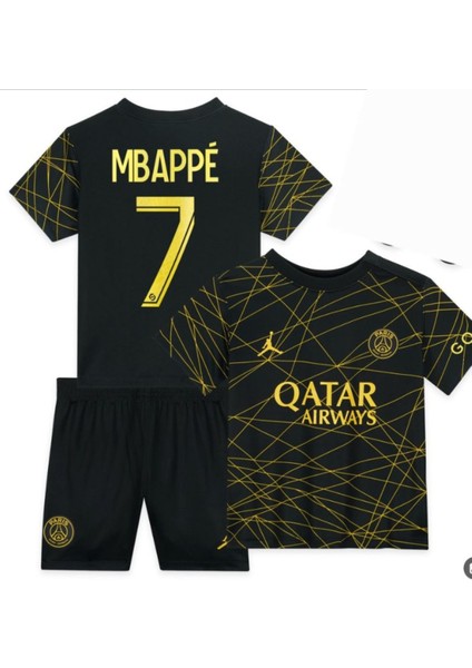 Mbappe Psg 21/22 Sezon Gold-Siyah Özel Tasarım Çocuk Forma T-Shrt Şort Takımı Çorap+Bileklik Hediyeli