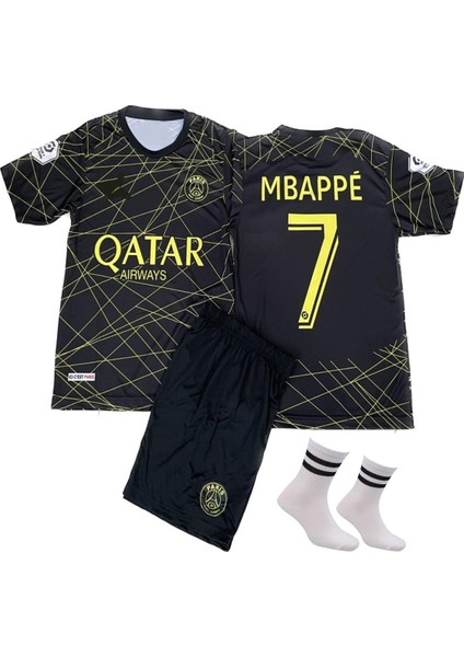 Mbappe Psg 21/22 Sezon Gold-Siyah Özel Tasarım Çocuk Forma T-Shrt Şort Takımı Çorap+Bileklik Hediyeli