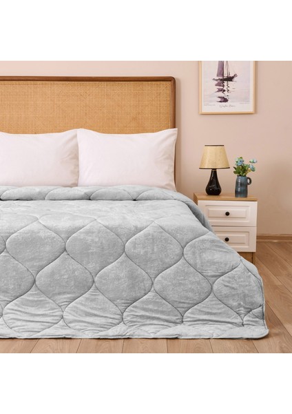 43182 Çift Kişilik Kadife Yorgan - Gri - 195X215 cm