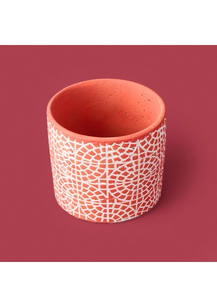 Mozaik Desen Beton Saksı - Turuncu - 10X13 cm