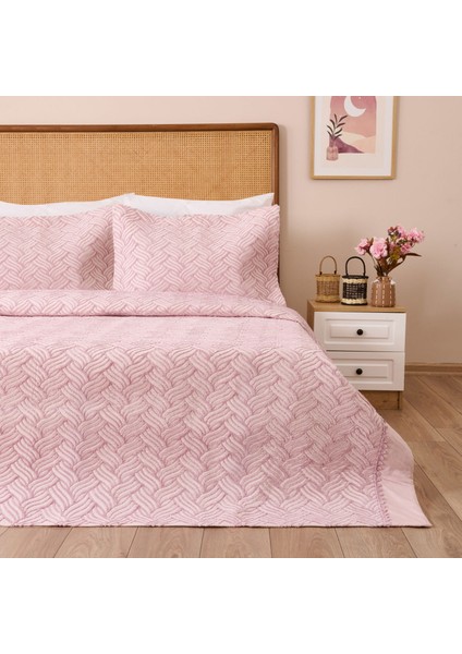 Store Elenora Çift Kişilik 3 Parça Yatak Örtüsü Seti - Pembe