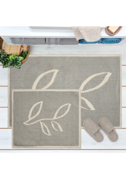 Vonal 2'li Banyo Paspası - Bej - 60X100 cm + 50X60 cm