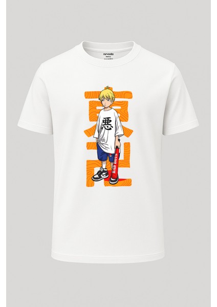 Beyzbol Anime Baskılı Loose Fit Bisiklet Yaka Tişört