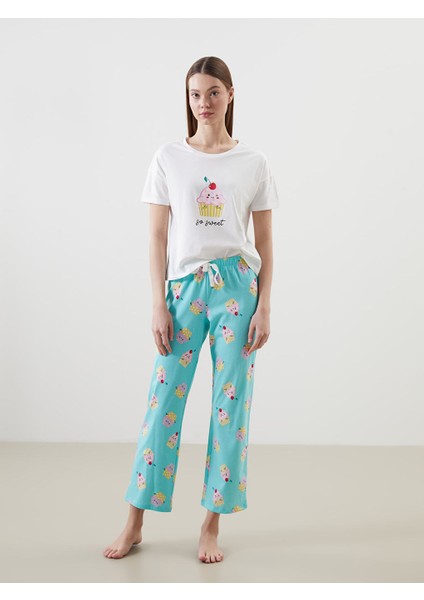 Yeni Sezon Bisiklet Yaka Baskili Kadin Pijama Takimi - S5EB95Z8